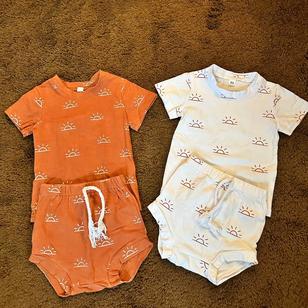Lot of 2 sunshine tshirt and short sets